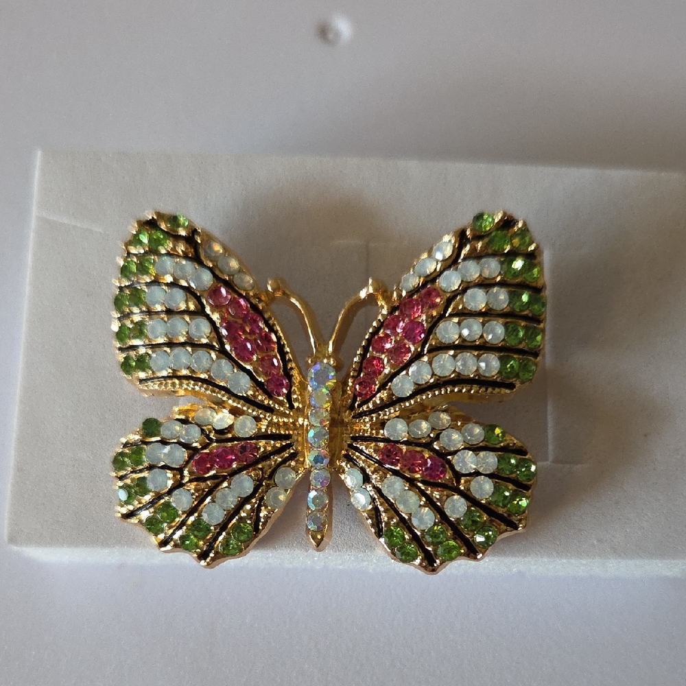 Elegant Butterfly Brooch with Multicolor Crystals